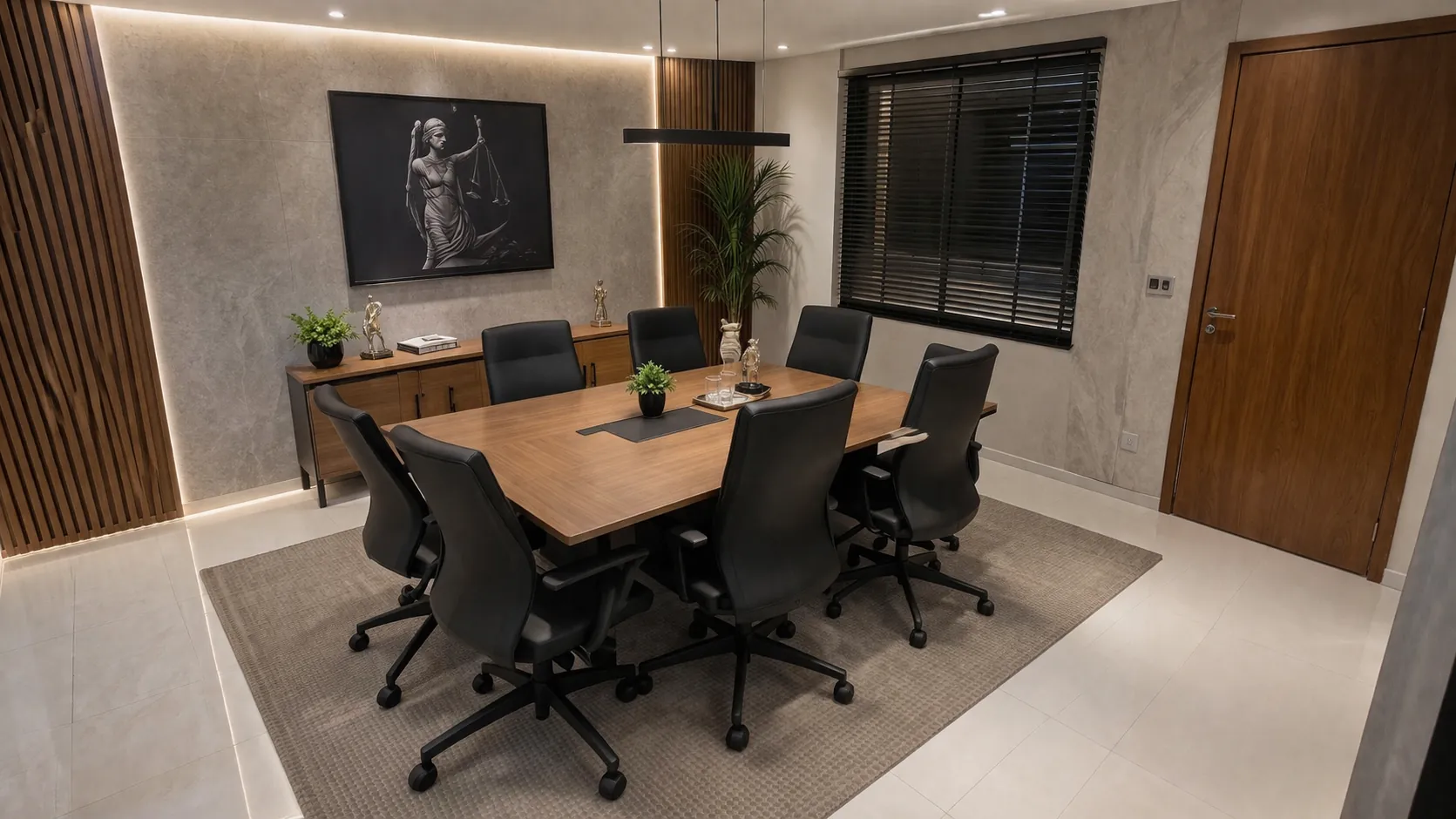 Sala de reunioes do escritorio Gustavo Ricci Advocacia, com mesa principal e ambiente profissional para atendimento