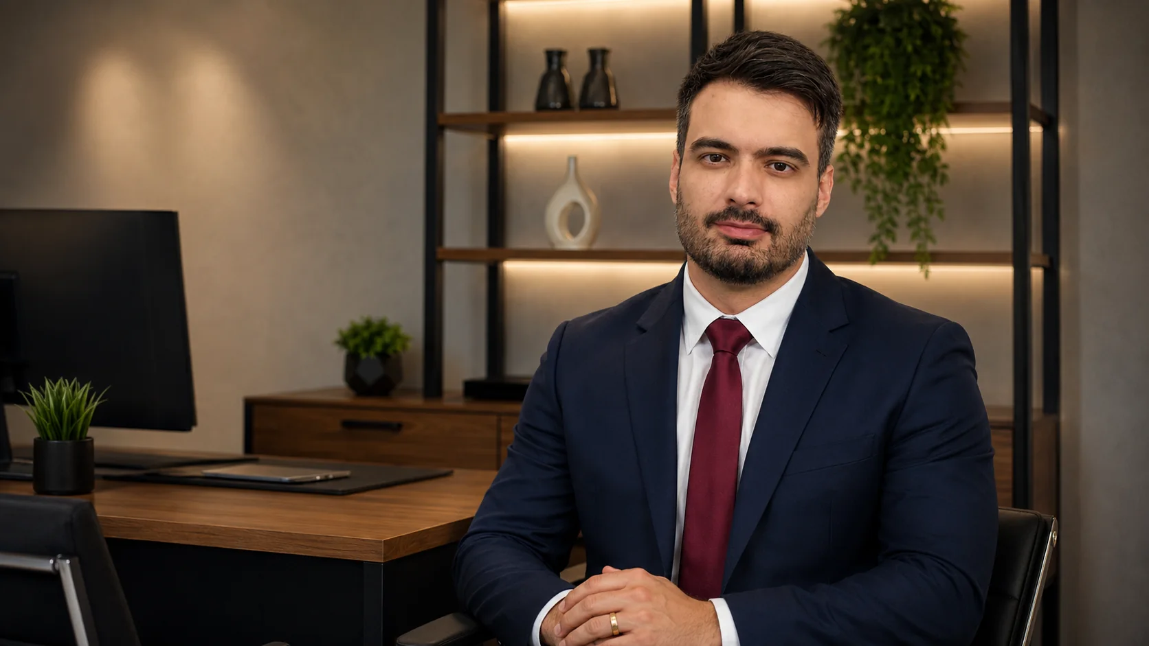 English-speaking Brazilian lawyer Gustavo Ricci in a professional office